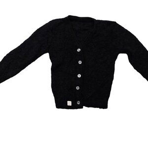 Vintage 1940s-1950s Black Mohair Style Knit 3/4 Sleeve Cardigan Knit Sweater